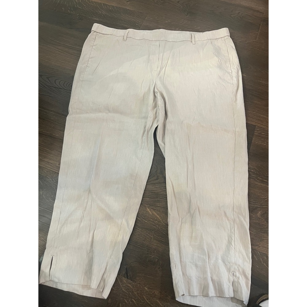 J. Jill Linen Stretch Cropped Pants Oatmeal Beige Plus Size 3X Straight Leg Slit